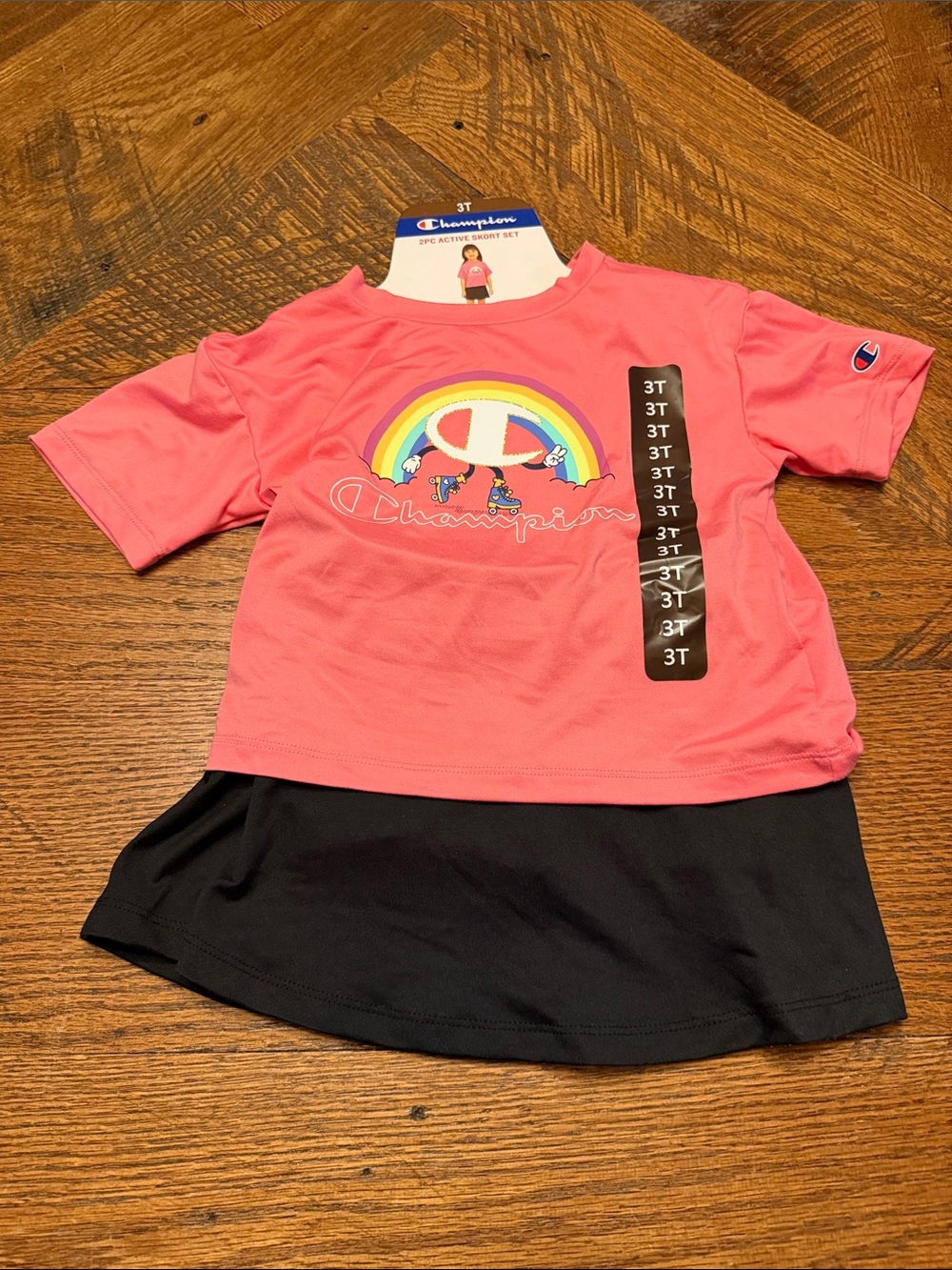 Champion Pink Short Sleeve Tee with Rainbow Logo 3T